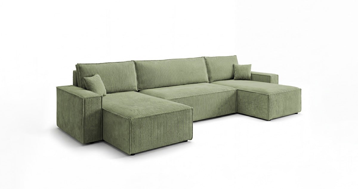 Designbank Lunaro U Mini met slaapfunctie en opbergruimte in Ribstof