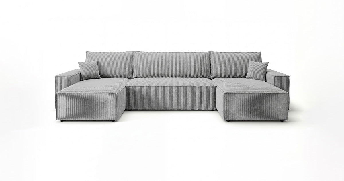 Designbank Lunaro U Mini met slaapfunctie en opbergruimte in Ribstof