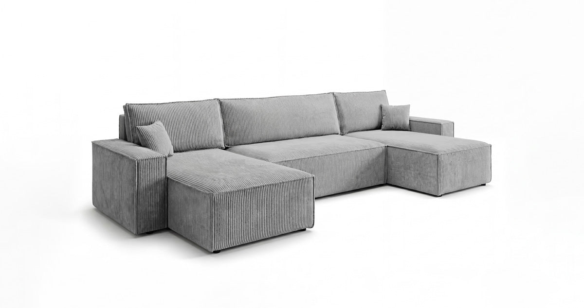 Designbank Lunaro U Mini met slaapfunctie en opbergruimte in Ribstof