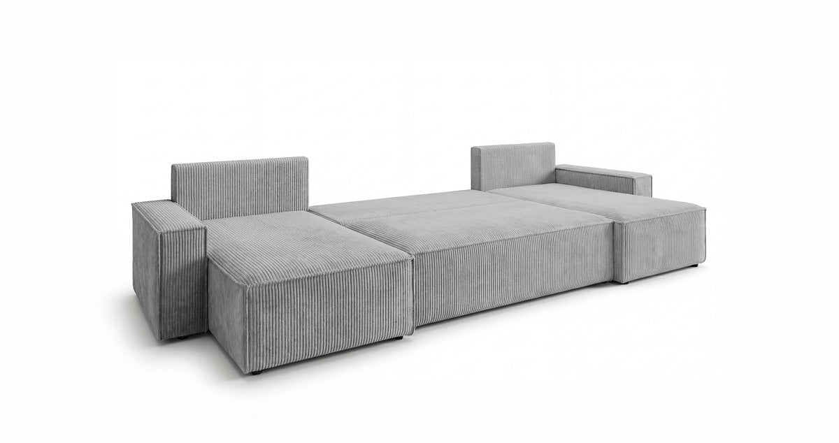 Designbank Lunaro U Mini met slaapfunctie en opbergruimte in Ribstof