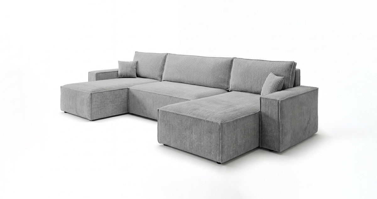 Designbank Lunaro U Mini met slaapfunctie en opbergruimte in Ribstof