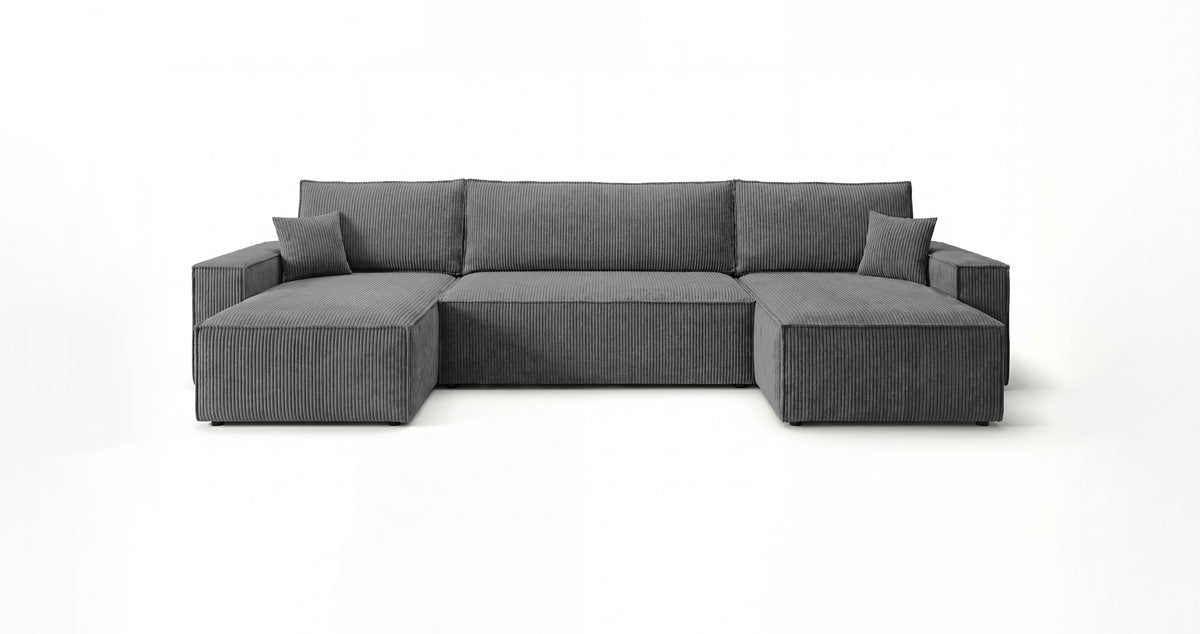 Designbank Lunaro U Mini met slaapfunctie en opbergruimte in Ribstof