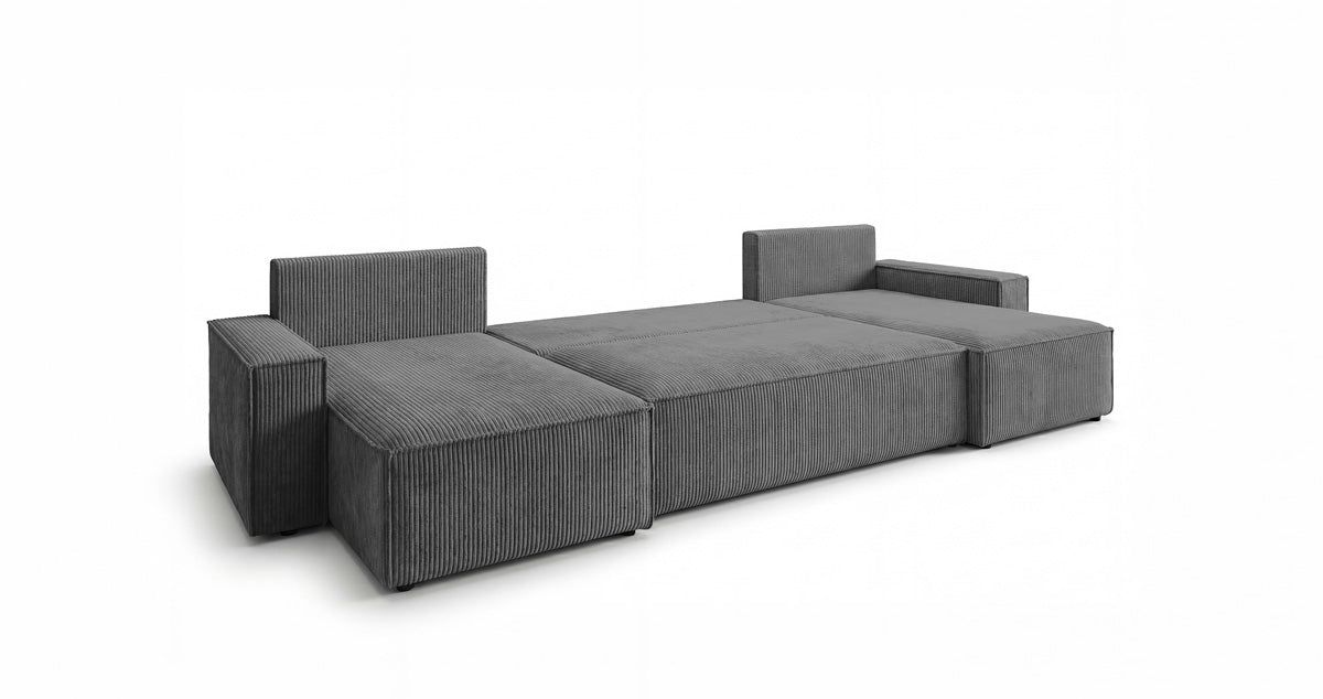 Designbank Lunaro U Mini met slaapfunctie en opbergruimte in Ribstof