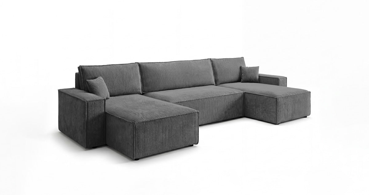 Designbank Lunaro U Mini met slaapfunctie en opbergruimte in Ribstof