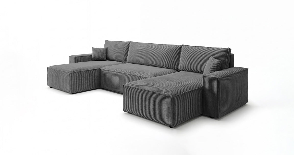 Designbank Lunaro U Mini met slaapfunctie en opbergruimte in Ribstof