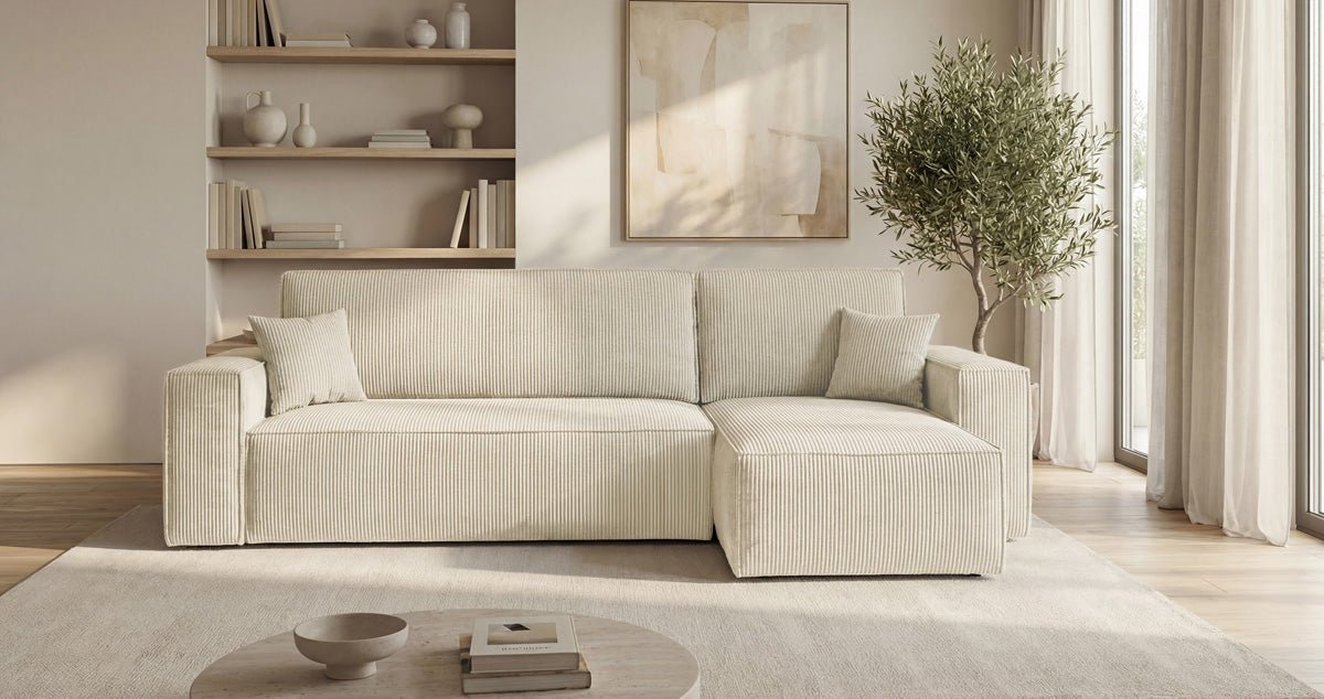 Designbank Lunaro Mini met slaap- en uitklapfunctie in Ribstof