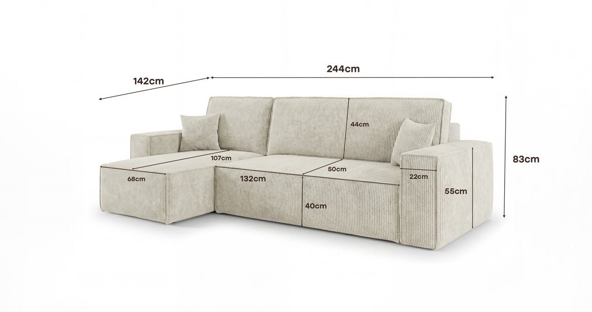 Designbank Lunaro Mini met slaap- en uitklapfunctie in Ribstof