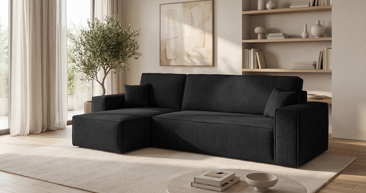 Designbank Lunaro Mini met slaap- en uitklapfunctie in Ribstof