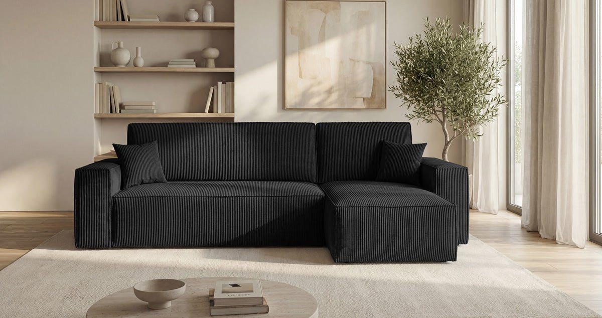 Designbank Lunaro Mini met slaap- en uitklapfunctie in Ribstof