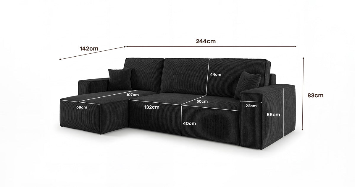 Designbank Lunaro Mini met slaap- en uitklapfunctie in Ribstof