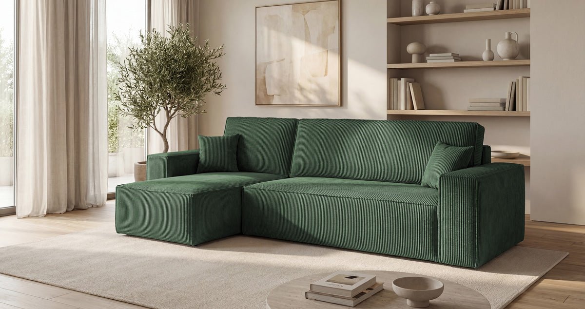 Designbank Lunaro Mini met slaap- en uitklapfunctie in Ribstof