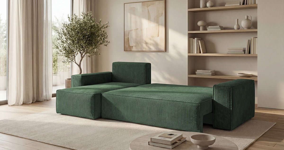 Designbank Lunaro Mini met slaap- en uitklapfunctie in Ribstof