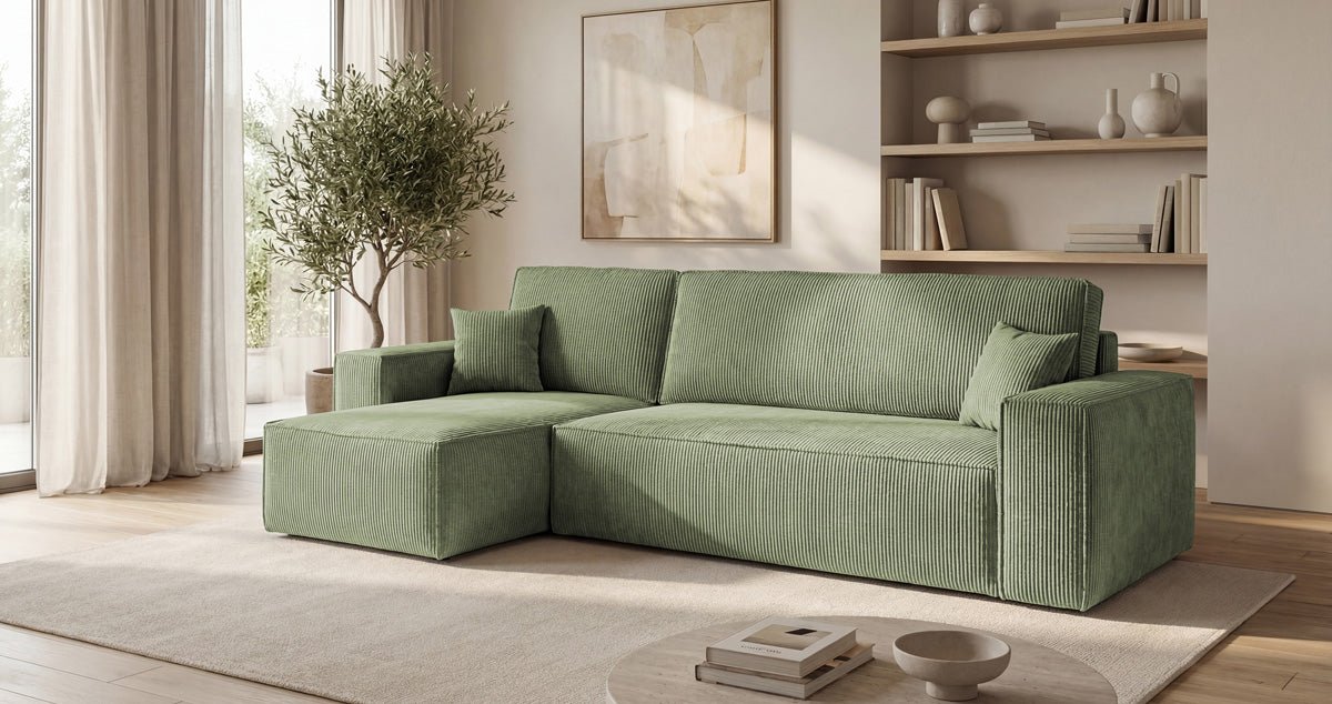 Designbank Lunaro Mini met slaap- en uitklapfunctie in Ribstof