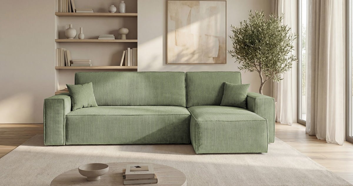Designbank Lunaro Mini met slaap- en uitklapfunctie in Ribstof