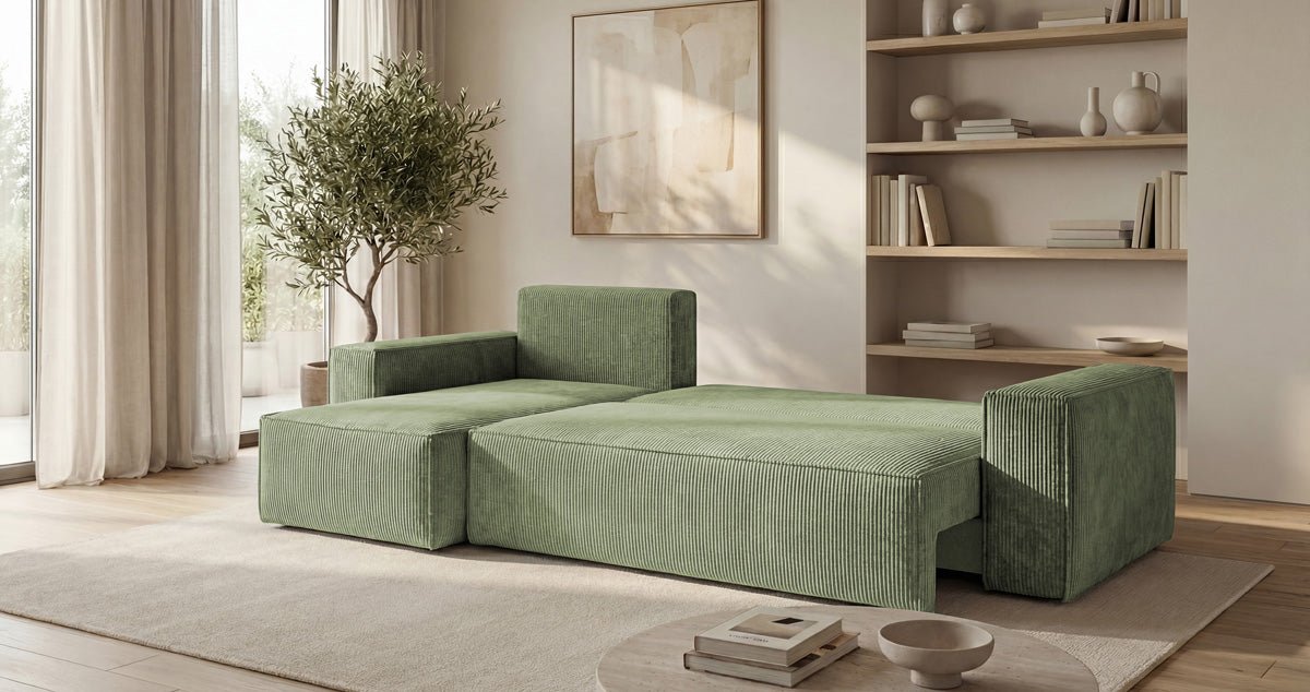 Designbank Lunaro Mini met slaap- en uitklapfunctie in Ribstof
