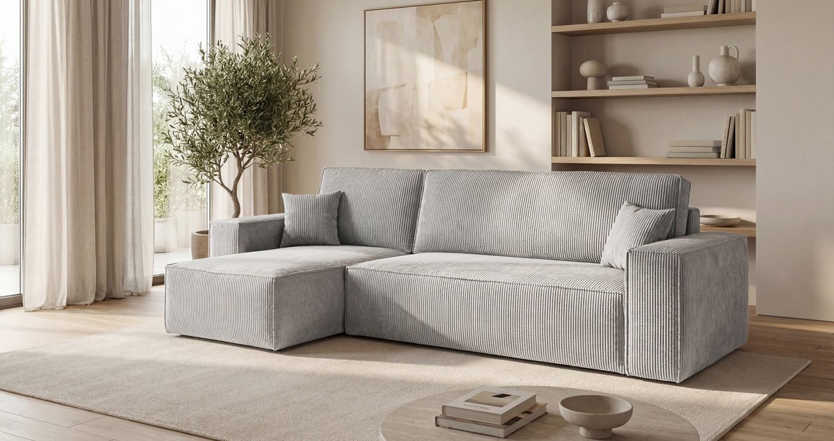 Designbank Lunaro Mini met slaap- en uitklapfunctie in Ribstof
