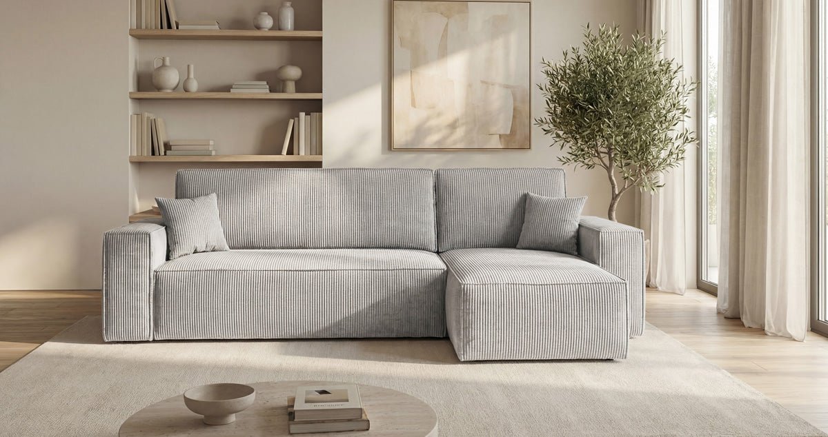 Designbank Lunaro Mini met slaap- en uitklapfunctie in Ribstof