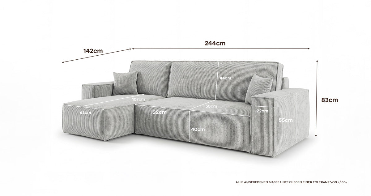 Designbank Lunaro Mini met slaap- en uitklapfunctie in Ribstof