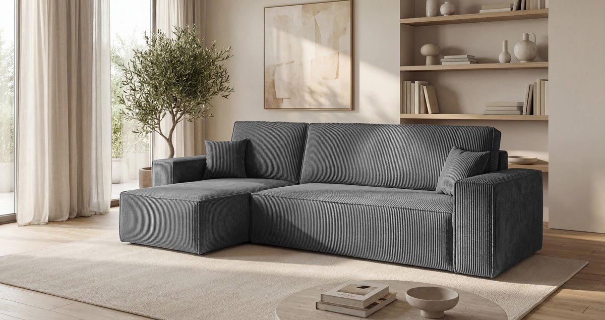 Designbank Lunaro Mini met slaap- en uitklapfunctie in Ribstof