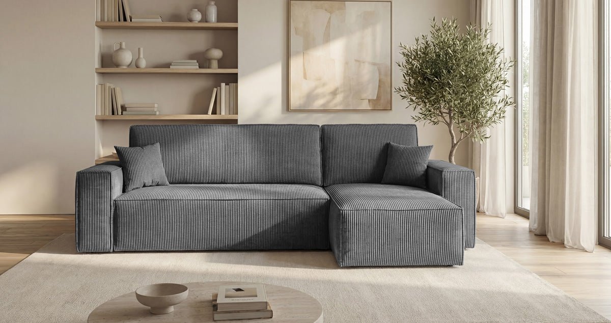 Designbank Lunaro Mini met slaap- en uitklapfunctie in Ribstof
