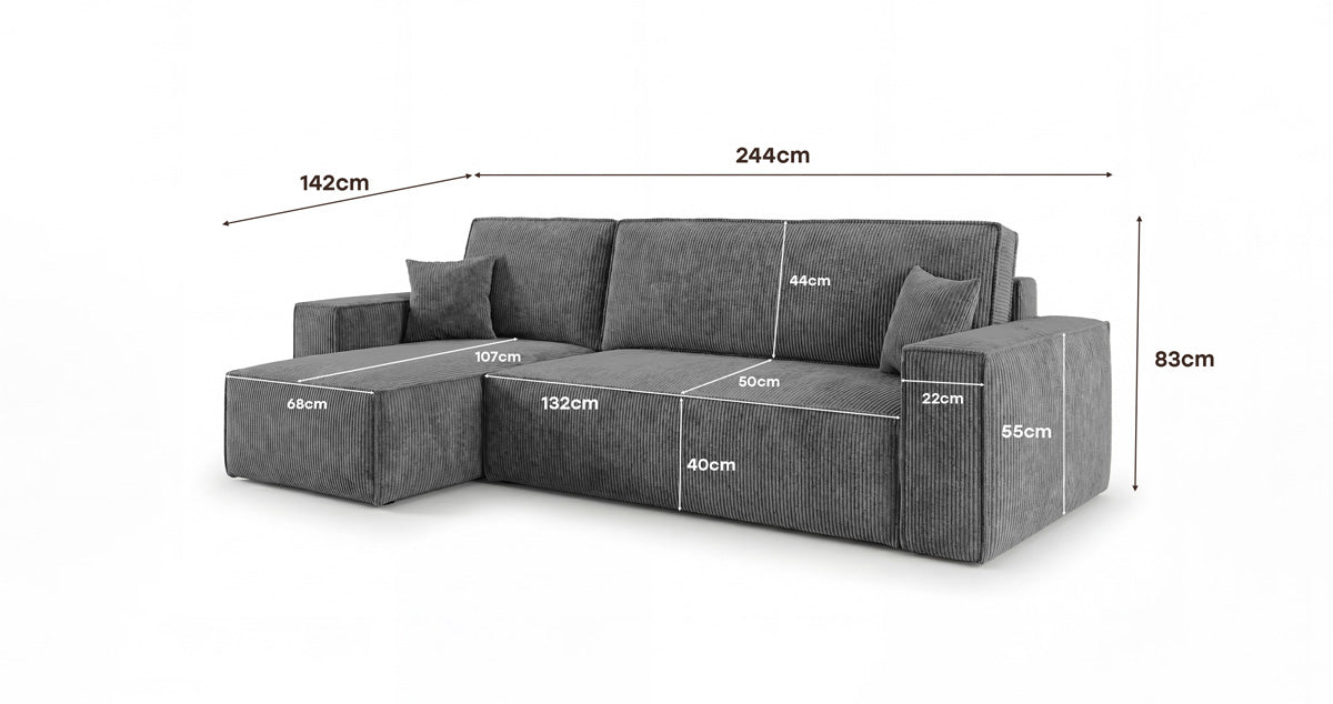 Designbank Lunaro Mini met slaap- en uitklapfunctie in Ribstof