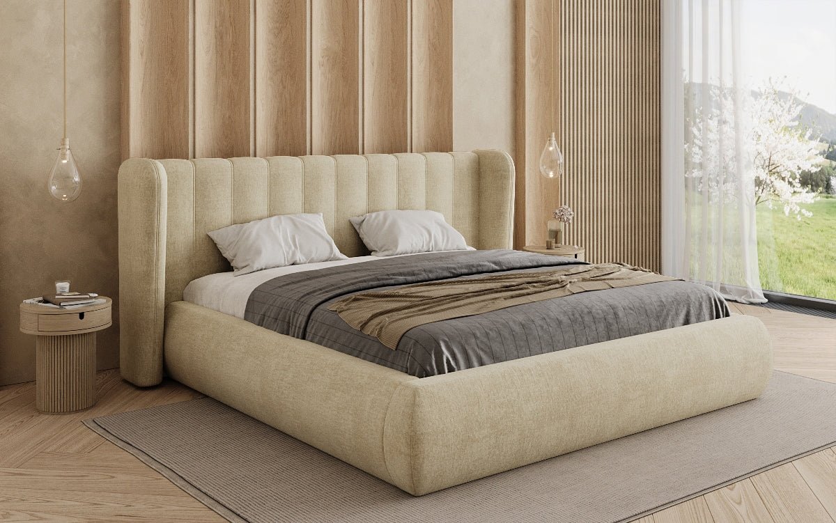 Designer gestoffeerd bed Valentina fluweel met opbergruimte