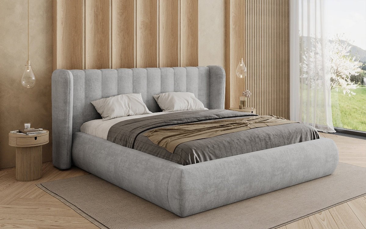 Designer gestoffeerd bed Valentina fluweel met opbergruimte