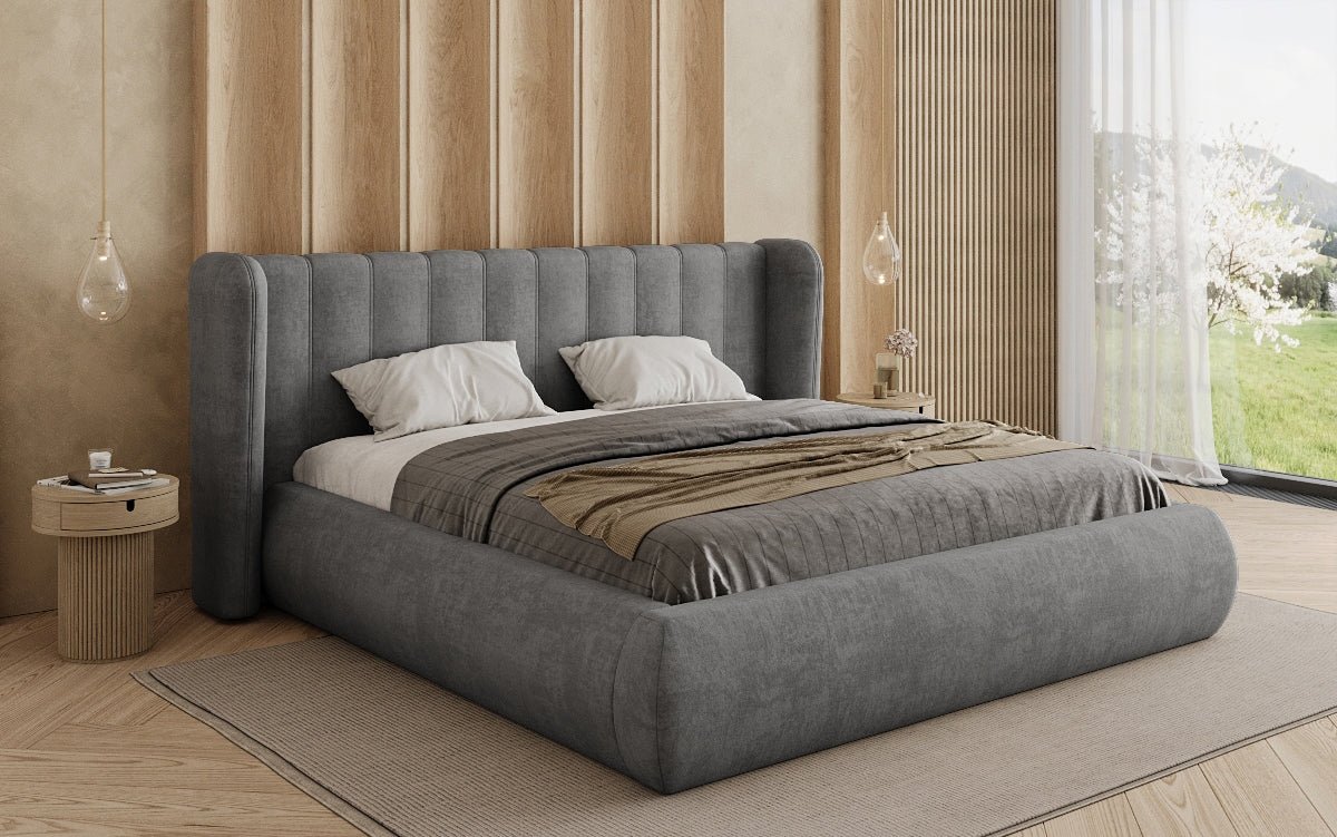 Designer gestoffeerd bed Valentina fluweel met opbergruimte