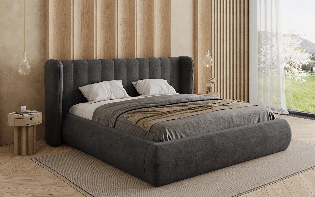 Designer gestoffeerd bed Valentina fluweel met opbergruimte