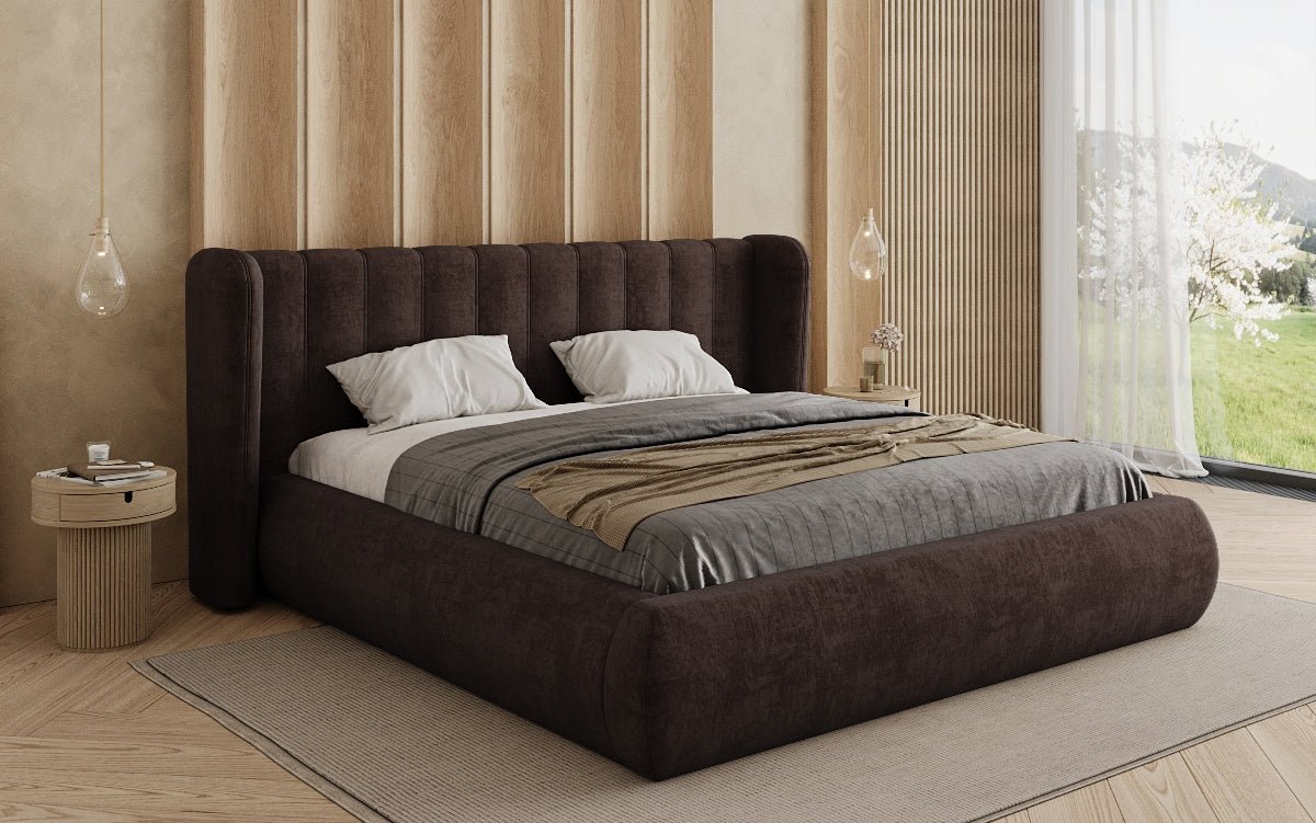 Designer gestoffeerd bed Valentina fluweel met opbergruimte