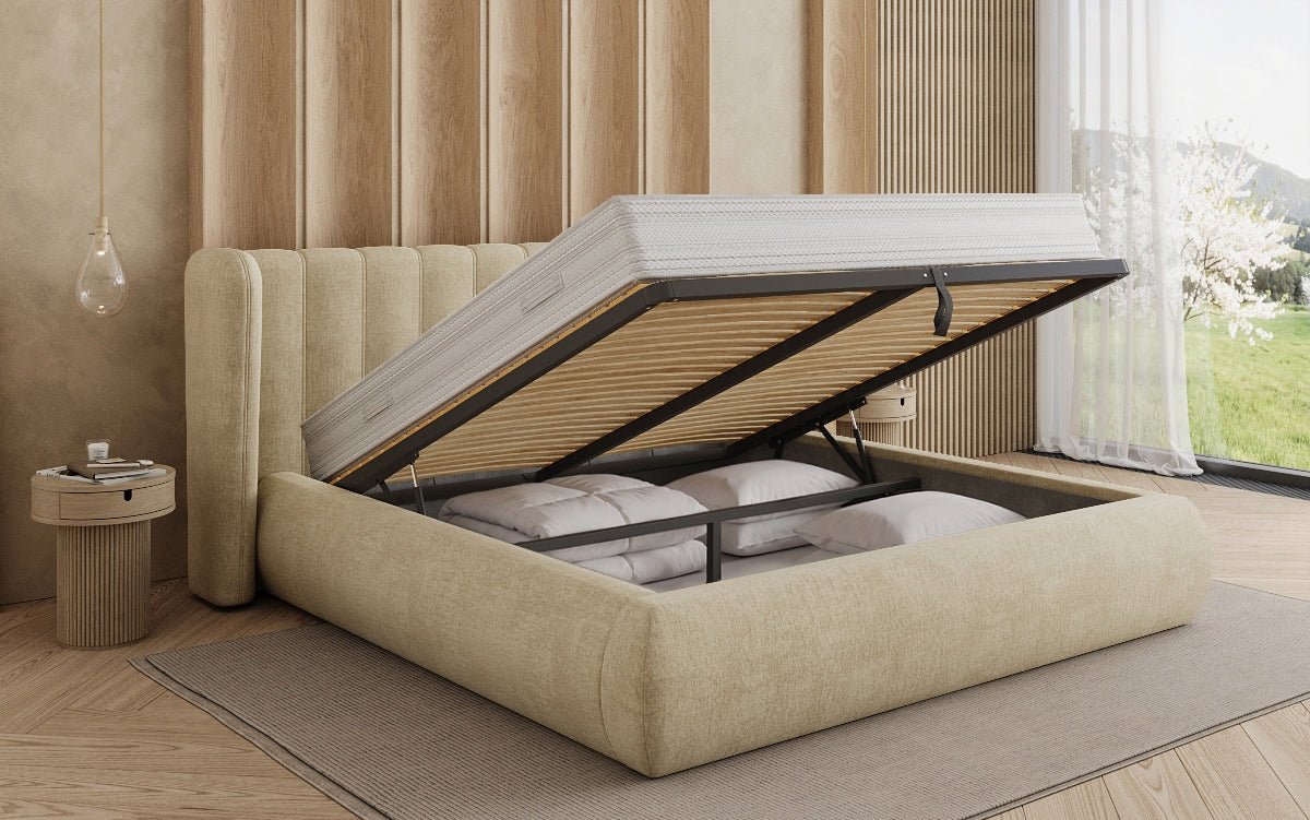 Designer gestoffeerd bed Valentina fluweel met opbergruimte
