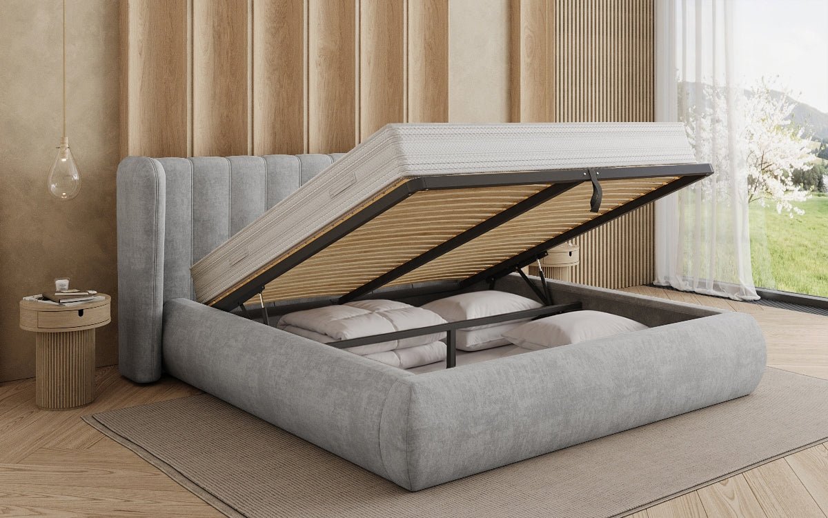 Designer gestoffeerd bed Valentina fluweel met opbergruimte