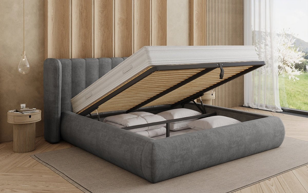 Designer gestoffeerd bed Valentina fluweel met opbergruimte