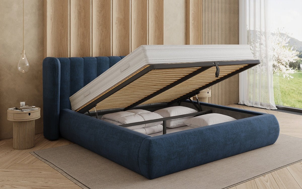 Designer gestoffeerd bed Valentina fluweel met opbergruimte
