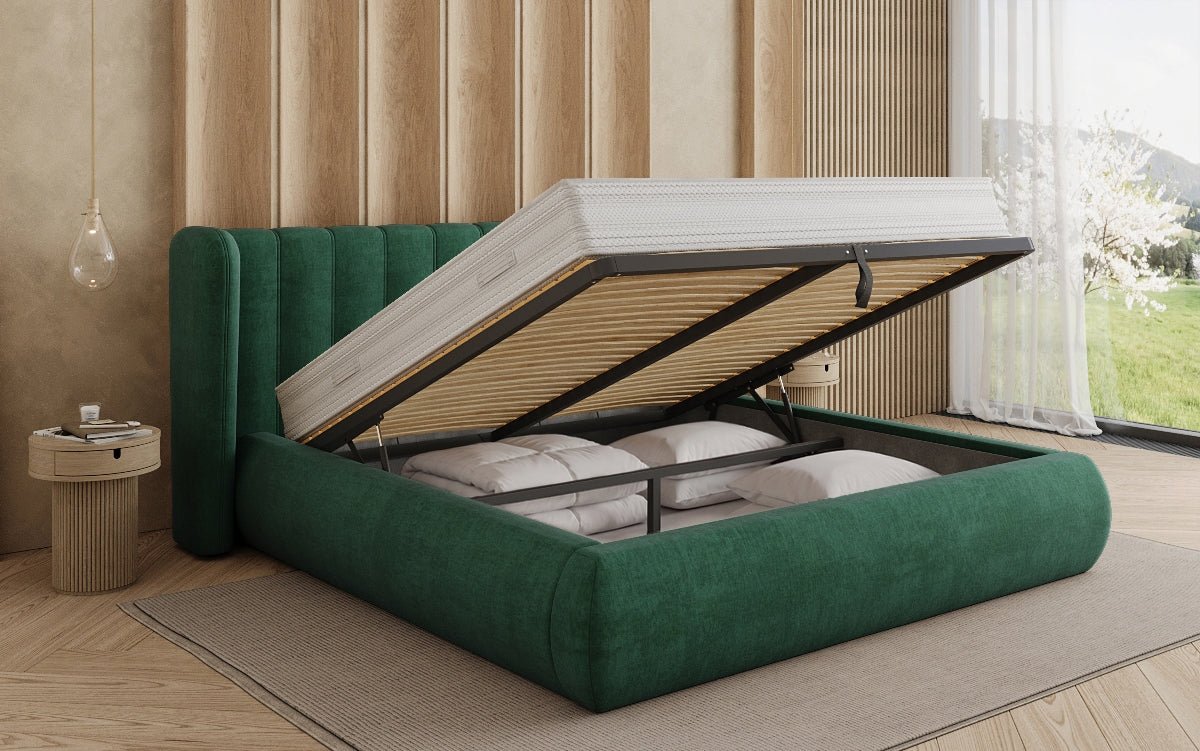 Designer gestoffeerd bed Valentina fluweel met opbergruimte