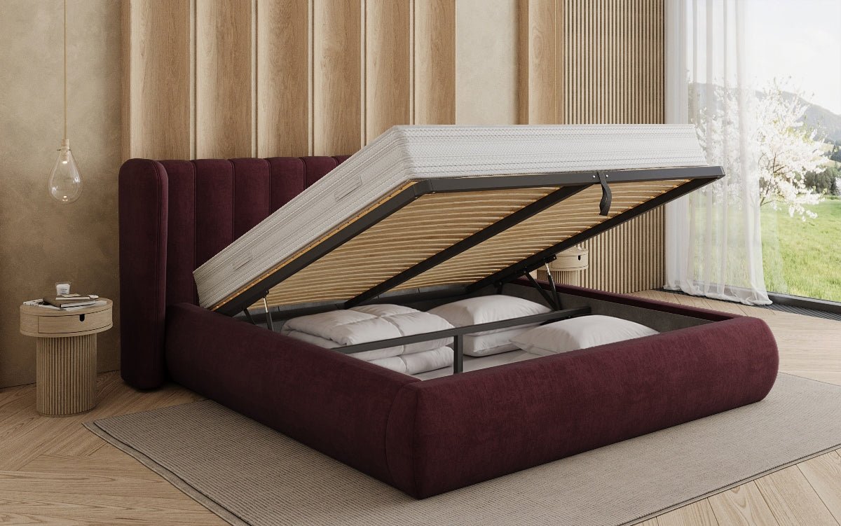 Designer gestoffeerd bed Valentina fluweel met opbergruimte