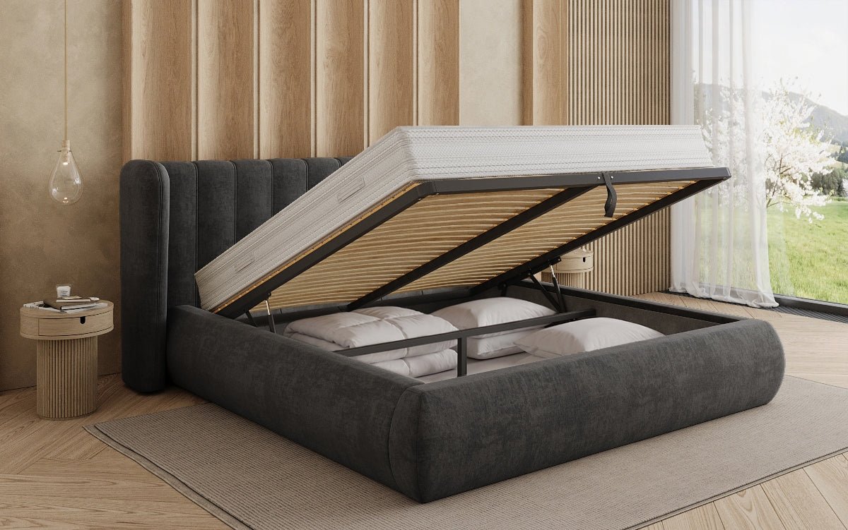 Designer gestoffeerd bed Valentina fluweel met opbergruimte