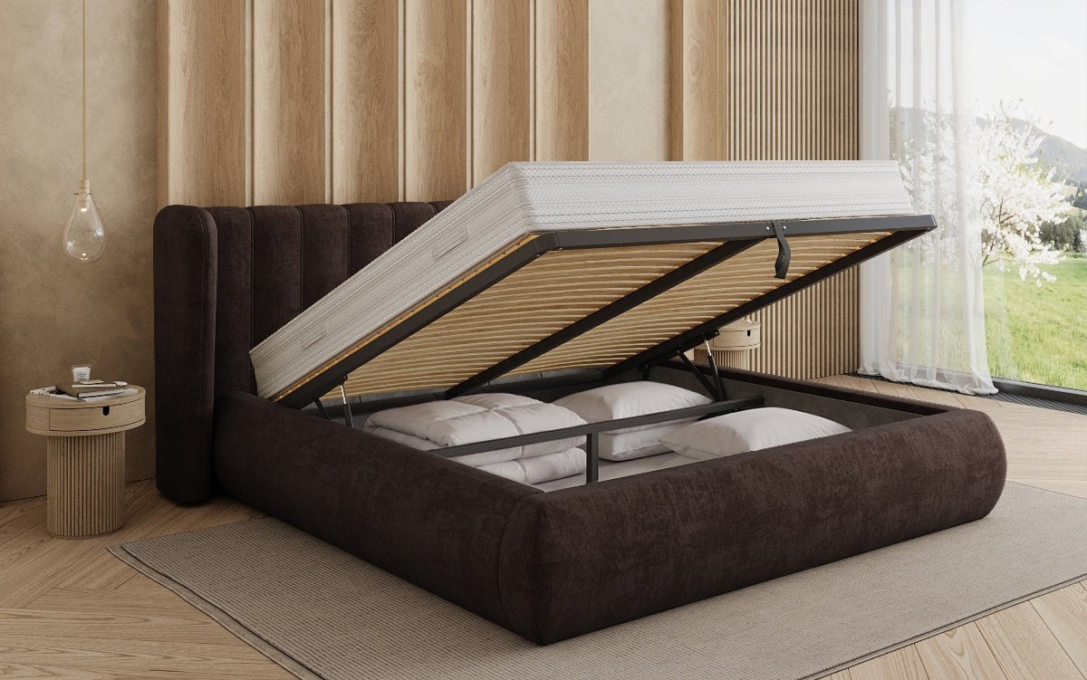 Designer gestoffeerd bed Valentina fluweel met opbergruimte