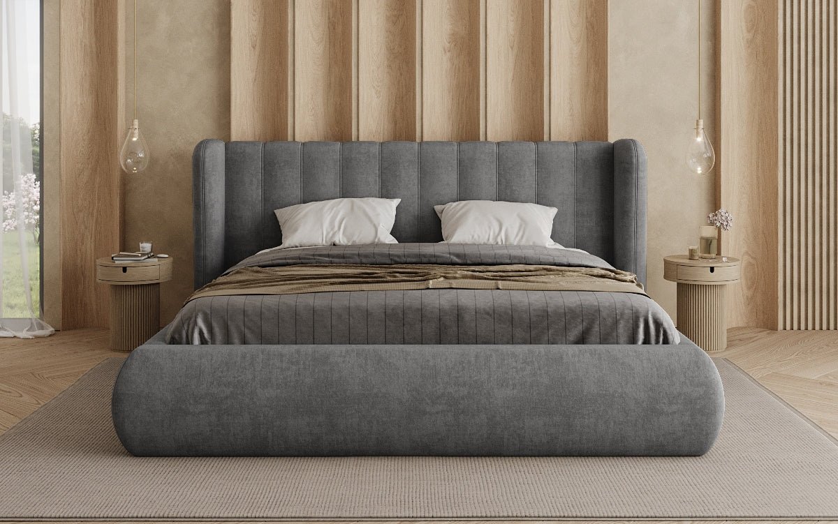 Designer gestoffeerd bed Valentina fluweel met opbergruimte