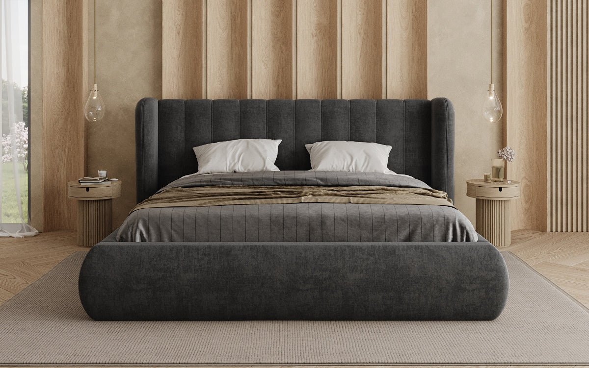 Designer gestoffeerd bed Valentina fluweel met opbergruimte