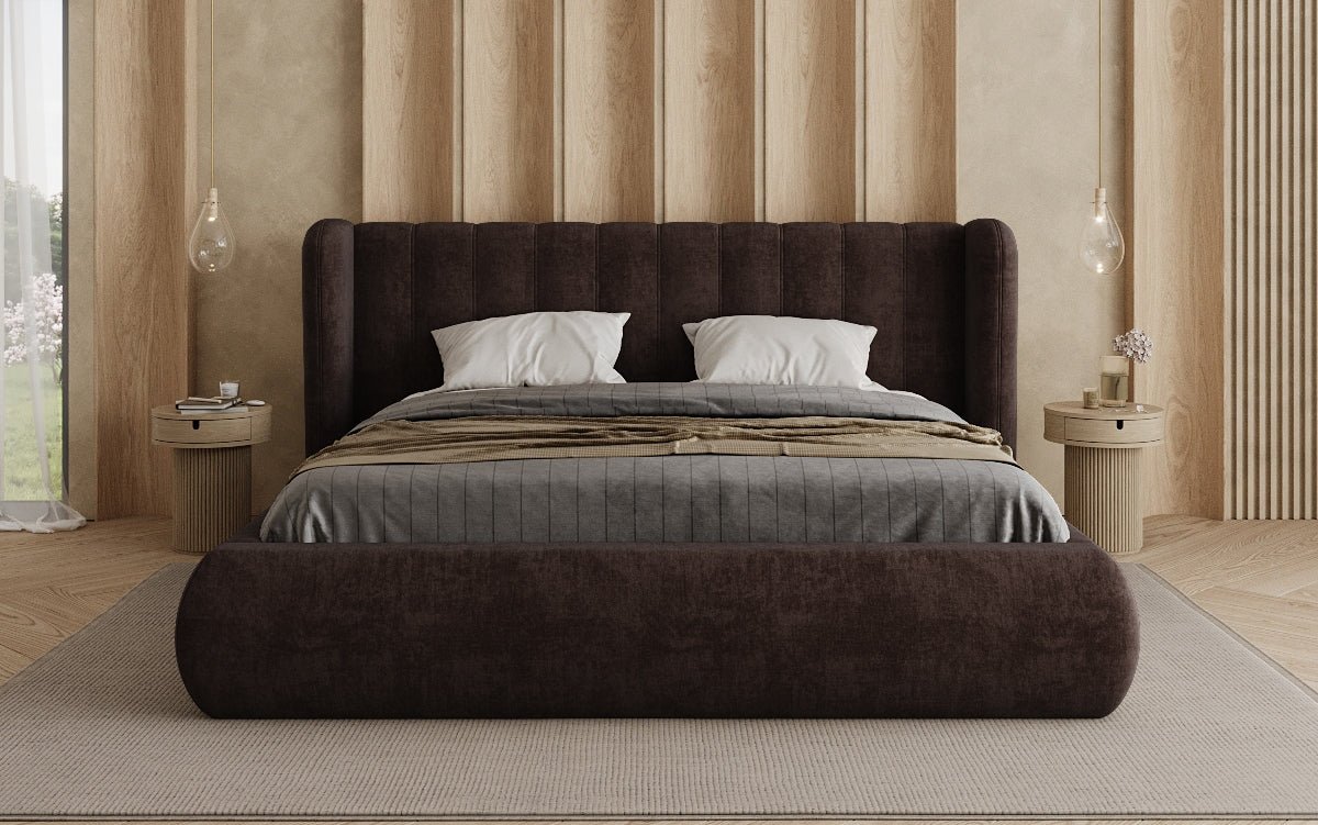 Designer gestoffeerd bed Valentina fluweel met opbergruimte