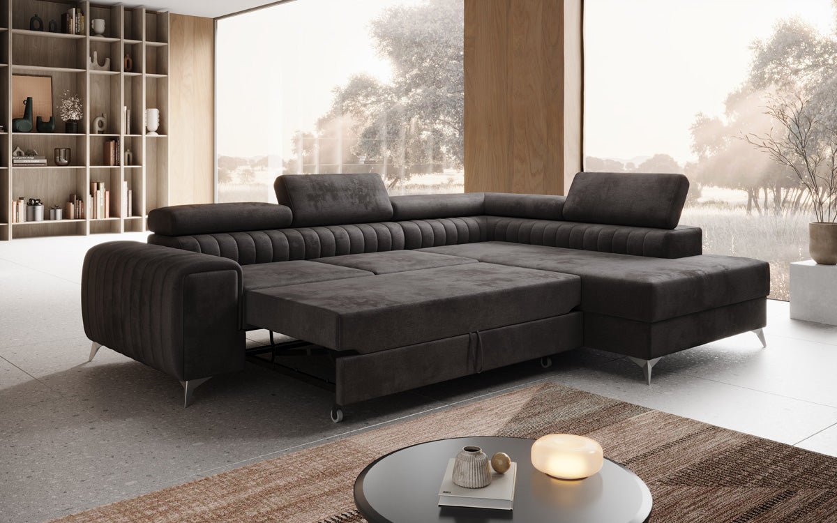 Designerbank Aurea L met slaap- en klapfunctie in Fluweel