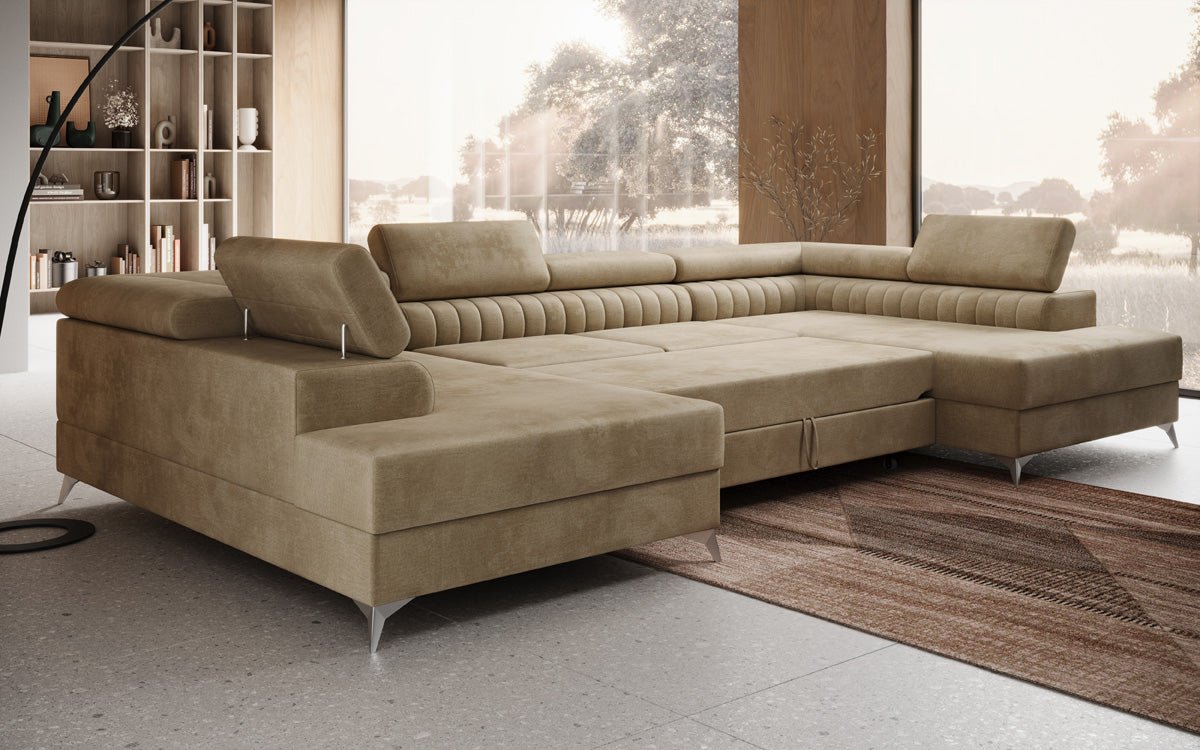 Designerbank Aurea U met slaap- en klapfunctie in Fluweel