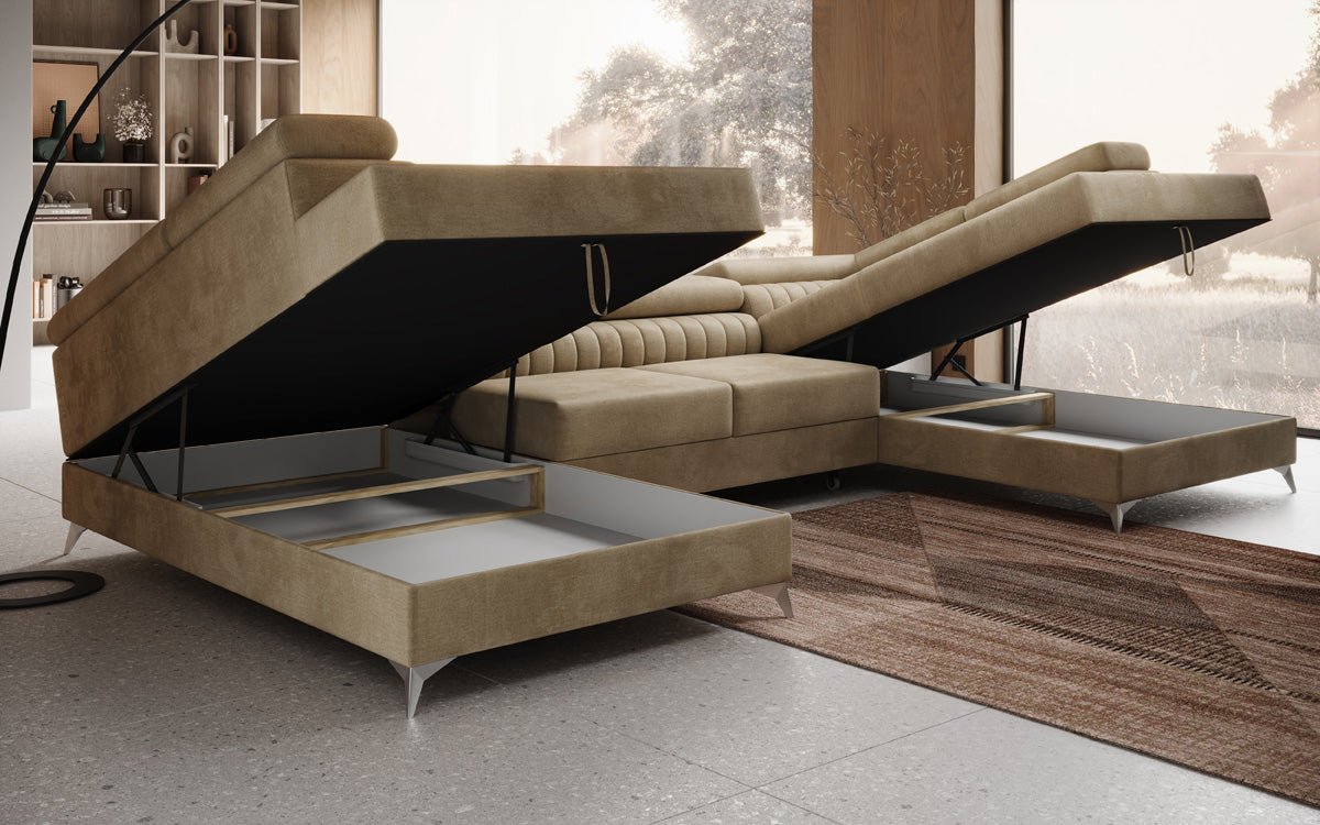 Designerbank Aurea U met slaap- en klapfunctie in Fluweel