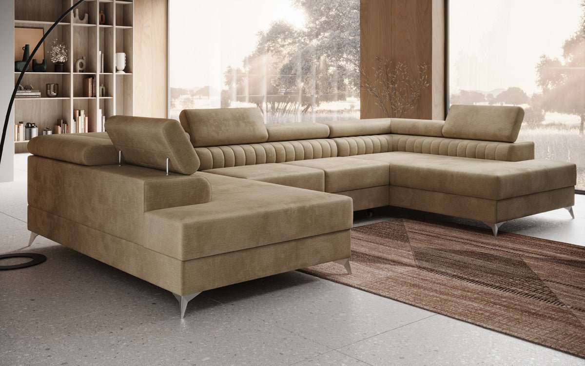 Designerbank Aurea U met slaap- en klapfunctie in Fluweel