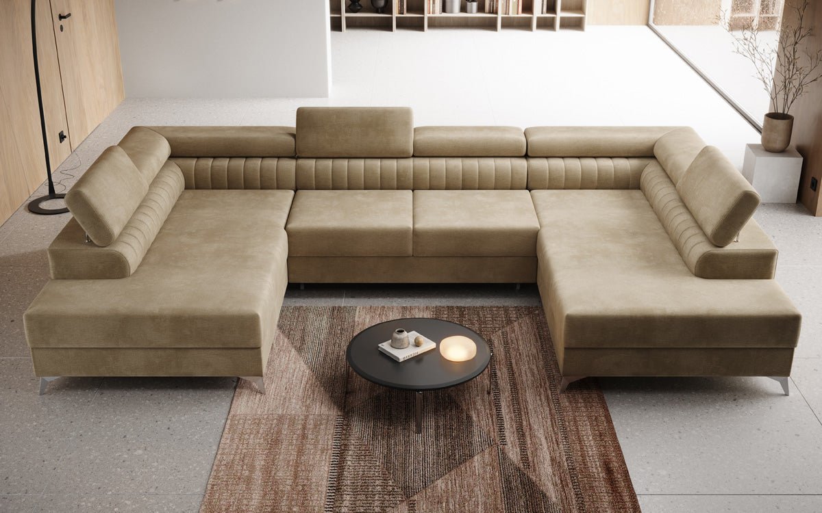 Designerbank Aurea U met slaap- en klapfunctie in Fluweel