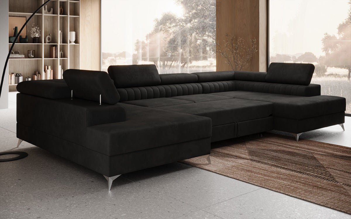 Designerbank Aurea U met slaap- en klapfunctie in Fluweel