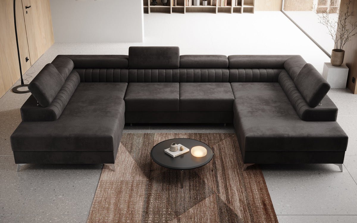 Designerbank Aurea U met slaap- en klapfunctie in Fluweel