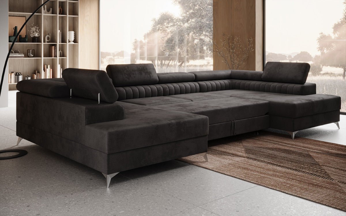 Designerbank Aurea U met slaap- en klapfunctie in Fluweel