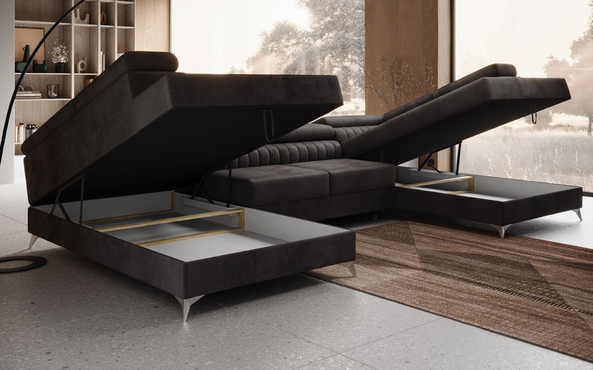 Designerbank Aurea U met slaap- en klapfunctie in Fluweel